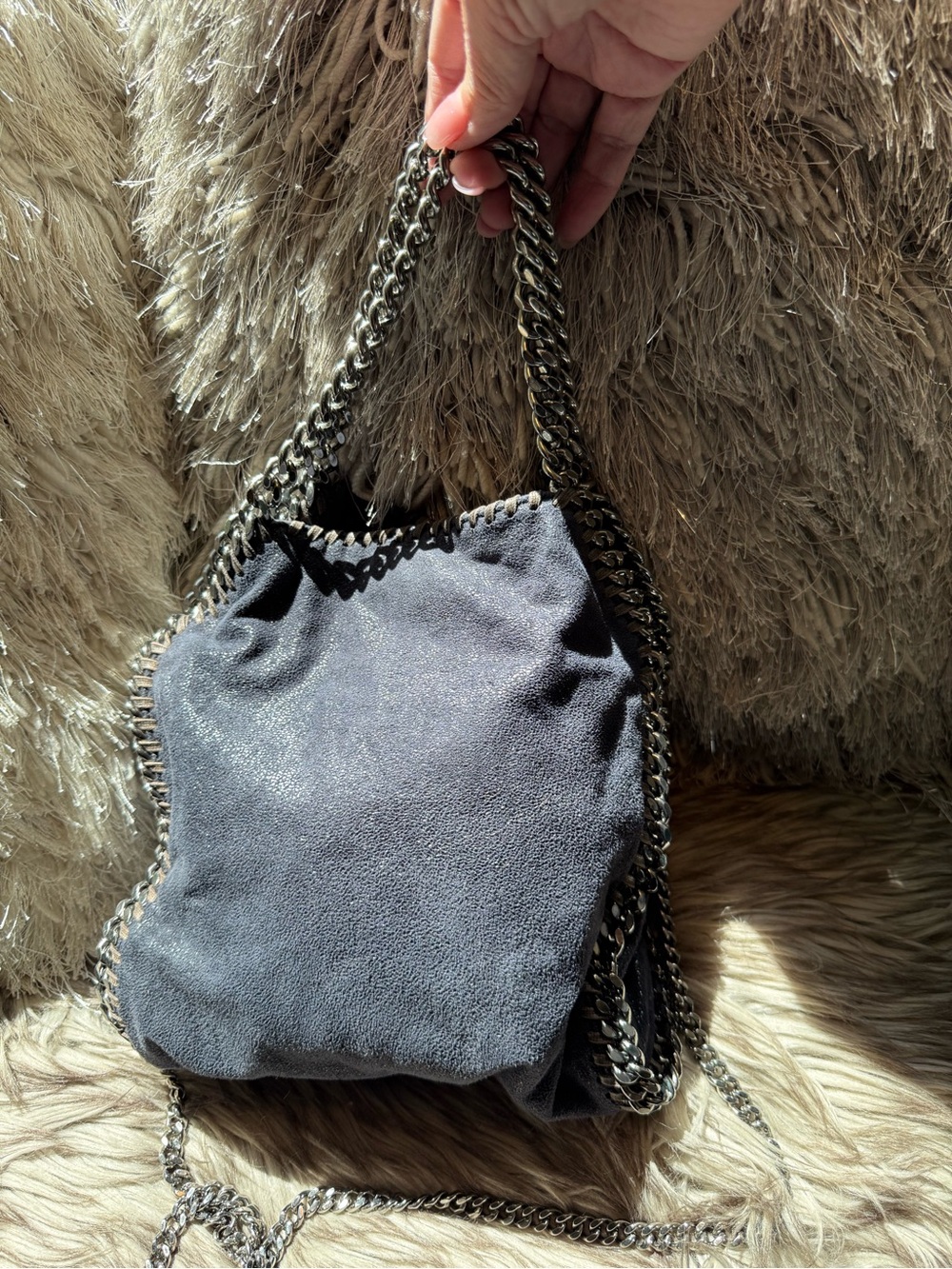 Stella McCartney Black Suede Chain-Trim Shoulder Bag